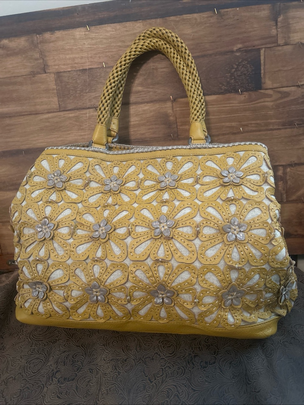 Brighton Gloria Yellow Woven Leather Shoulder Bag